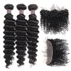 Ishow Human Hair Bundles with 13x6 Transparent HD Lace Frontal Closure Body Loose Deep Kinky Curly Straight Water for Women 8-28inch Natural Black