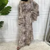 Ethnic Clothing Dubai Arab Fashion Print Plus Size Belt Muslim Women's Dress Abaya Long Skirt Ramadan Kaftan