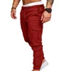 70% Casual Thin Breathable Tie Drawstring Long Pants Men Solid Color Pockets Waist Tied Skinny Cargo Men's