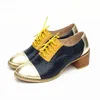 Chaussures habillées Style britannique Vintage couleurs mélangées vente femmes en cuir véritable talon épais bout d'aile Oxford pour les femmes