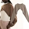Sweatshirt Women Arm Warmer Asymmetric Cropped Vintage High Neck Long Sleeve Female Pullover Chic Top 210628