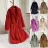 Trench feminina casacos mulheres moda elegante casaco comprido Windbreaker lapela jackets casuais de inverno cor sólido