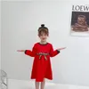 Meninas vermelhas vestido moda inverno manga longa o-pescoço mais veludo quente childen menina bebê vestir banquete festa princesa vestidos