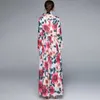 Femmes d'été à manches longues en mousseline de soie robe o-cou taille haute imprimé floral plage maxi robes sexy robes de vacances 210529
