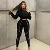 Pantalon de deux pièces Femme TrackSuit Cuissons 2021 Automne Loisirs Crop Top Top serré Ensemble de deux pièces Dames Blouse à manches longues solides et 2pcs