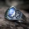 Wedding Rings Vintage Retro Carve Medieval Colorful Moonstone Ring Silver For Men Nordic Celtic Male Punk Jewelry