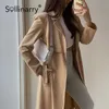 Sollinary Autumn Long Winter Trench Coat Women Fashion Pocket High Split Windproof Top Top Long Sleeves V-Neck Outwear 211021