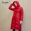 Warm casual women coats jackets with hat Elegant design long parkas Fashion red female winter windproof jacket 210414
