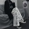 HOUZHOU Style coréen large jambe pantalon dessin animé imprimé Harajuku pantalon femmes Streetwear automne mode décontracté pantalons de survêtement femme 210925