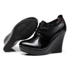 Grande taille 33-41 à lacets chaussures à semelles compensées pour femmes 2021 automne plate-forme pompes femme talons hauts noir bureau dames 11 cm robe