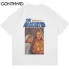 Tshirts harajuku Halloween Citrouille Affischtryck T-shirts Streetwear Hip Hop Hipster Bomull Kortärmad Tops Tees 210602