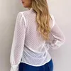 Chiffon Sexy Transparent Shirts Womens Tops And Blouses Female Autumn Shirt White Office Chemise Lady Dot Mesh Top Femme 210526