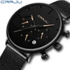 CRRJU Mens Simple Watches Top Brand Luxury Casual Sport Watch Men Black Face Dial Quartz Steel Belt Watches 210517