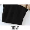 TRAF Women Fashion Patchwork Loose Knitted Sweater Vintage V Neck Batwing Sleeve Female Pullovers Chic Tops 210415