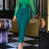 女性の高いズボンの腰ベルトエレガントなオフィスレディースファッション作品女性控えめな緑のピンクの黄色の大きさアフリカ210416