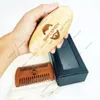 MOQ 100 Sets OEM Custom LOGO Wooden Hair / Beard Kit with Bag & Box for Man's Mustache Beards Head Hairs - Brush and Comb Set