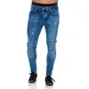 Mode män jeans casual patchwork denim slim passform byxor solid svart och blå skinny penna byxor plus storlek stretchy 210723