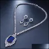 Örhängen Halsband Smycken Sats Ekopdee Classic Teardrop Cubic Zirconia Chain Set för kvinnor Stor Zircon Bröllopsklänning Aessories 2021 Drop De