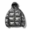Męskie błyszczące srebrne powlekane metaliczny bramkarz zimowa kurtka z kapturem płaszcz sprężyna Harajuku zagęścić ciepłą kurtkę Znosić 5xl 210522