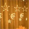 Christmas Lights Led 3.5M Curtain String Light Garland Star Moon 220V/110V Fairy Lights Outdoor/Indoor For Home Festival Decor 211122