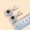 2021 Arrival Big Flower Bridal Accessories Jewelry Natural Blue Stone Pendant Necklace And Earrings Wedding Ring Sets