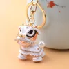 Клайки китайский стиль Lion Dance Key Cring Сплав Сплановый кулон Симпатичные стразы Кейринг подарок для детей друзья Оптовые мири22