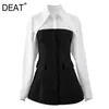 [DEAT] Spring Fashion White Shirt Women's Long Sleeve Shirt Close Waist Single Breasted Zipper A-line Dress Female GX1209 210428