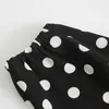 Vintage polka dot geplooide mini-jurk met riem strikje kraag partij lange mouw casual es vestido 210508