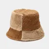 Berets Stitching Color Plush Fisherman Hat Wide Brim Block Bucket Autumn Winter Fashion Casual Unisex