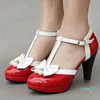 Dress Shoes Women Rockabilly Lolita Mary Janes T Strap Pumps Leather Block High Heel Multicolor With Bow