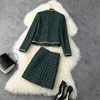 Pista invernale Set due pezzi Donna Elegante designer Vintage Plaid Tweed Giacca di lana e gonna Completo da ufficio Party Outfit Lady 210601