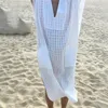 Kvinnors badkl￤der Kvinnor White Plaid Bathing Suit Cover Ups Plus Size V-Neck Playa Sarong Vestidos Saida de Praia Tunic Pareo Beach