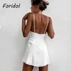 Foridol Moda Katı Beyaz Yaz Güneş Elbise Kadın Spagetti Kayışı Mini Plaj Elbise Fransız Zarif Vestidos De Mujer 210415