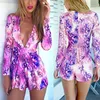 Damen Jumpsuits Strampler Frauen Urlaub Boho Playsuit Damen Langarm Tiefer V-Ausschnitt Sommer Strand Playsuits