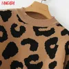 Tangada donna maglione lavorato a maglia leopardo inverno stampa animalier inverno spesso manica lunga femminile pullover top casual 2X05 210918