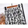 Korean Style Long Skirt Women Spring Summer Black White Leopard Print Chiffon High Waist Maxi Female 210421