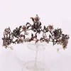 Barokowy Vintage Czarny Purpurowy Kryształ Perły Bridal Tiaras Korona Korowód Diadem Veil Tiara Akcesoria do włosów 210701