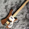 Fabriksanpassad 4 strängar valnöt trä elektrisk basgitarr med nacke genom kroppen Rosewood Fingerboard Chrome Hardwares