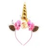 パーティーの好意ミスかわいいユニコーンのヘッドバンドの女性の子供たちの甘い花の角の髪の誕生日手作りのファッション花のクラウンの帽子