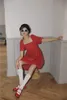 Vermelho Slow Sleeve Neck quadrado Vestido de verão Uma linha solta curta mini mulheres estilo coreano 210427