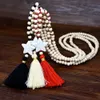 Bohemian Star Necklaces Jewelry Handmade Crystal Beads Tassel Wood Necklace Women Red Black White Colors