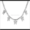 Halsband hängen släpp leverans 2021 diamantfjäril hänge kvinnlig stil insekt halschain hip hop smycken halsband necxh