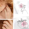 Womens Rings Crystal Silver Sweet Blossom Ring Drop Flower Pink Diamond Cherry Lady Cluster Styles Band