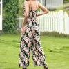 Sexy Bez Rękawów Spaghetti Pasek Backless Print Damski Kombinezon Luźne Głębokie V Neck Eleganckie Vintage Casual Holiday Crompsuits 210603