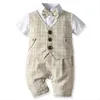 Gentleman Style Baby Boys Rompers Summer Boy Kortärmade Jumpsuits Med Bowtie Bomulls Småbarn Rut Romper Spädbarn Bebisar Nedfällbar krage Onesies Barn Jumpsuit