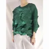 Bahar ve Yaz Kadın Düzensiz Tasarım Tops Miyak Fold Avrupa İstasyonu Gevşek Kapak Göbek Büyük Boyu Ince T-shirttied 789 210330