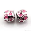 50Pcs /Lots Pink Enamel Footprint Big Hole Spacer Beads For Jewelry Making Bracelet Necklace DIY Accessories 8X10mm