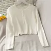 O-Neck Solid Color Sweter Dzianiny Kobiety Cienki Cardigan Z Długim Rękawem Ochrona przed słońcem Krótki Top Koreański Ropa Mujer Wiosna Lato 210421