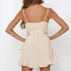 Sexig Spaghetti Strap Wrap Dress Kvinnor Sash Ruffle Beach Sommar Boho Kort Sundress Backless 210427