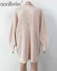 여성 니트 터틀넥 스웨터 드레스 가을 겨울 따뜻한 풀 오버 긴 소매 솔리드 캐주얼 대형 드레스 210604